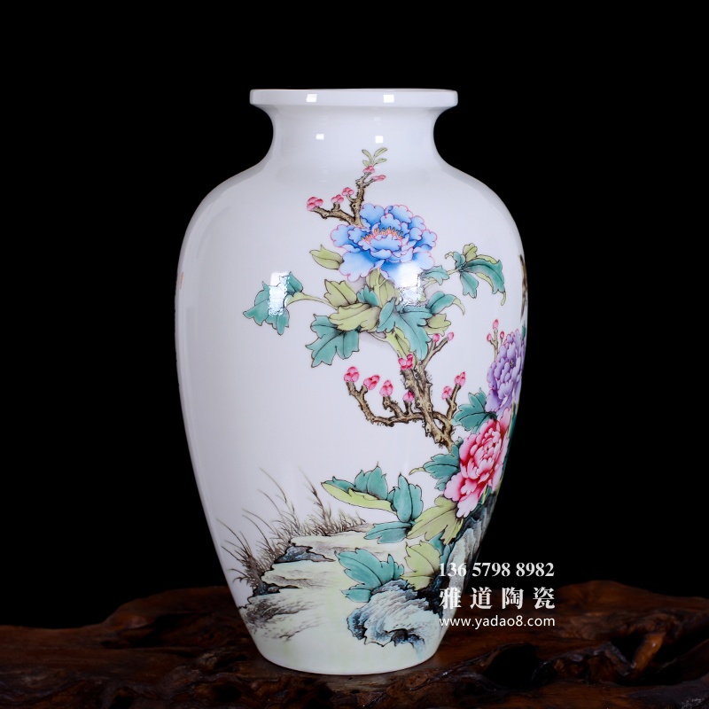 景德镇陶瓷手绘国色天香家居艺术花瓶