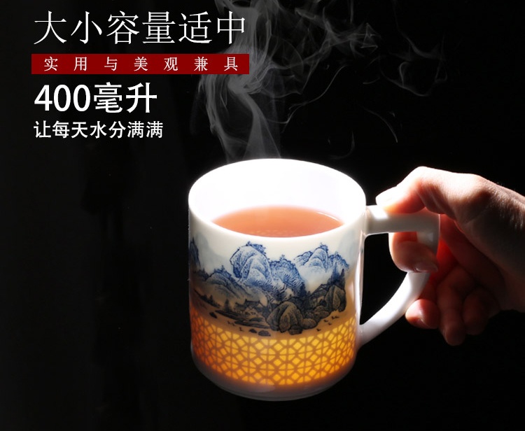 景德镇手绘青花玲珑带茶漏高档茶杯