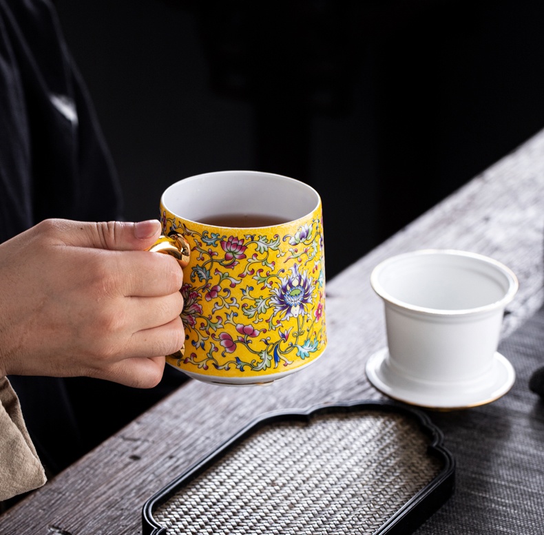 景德镇珐琅彩陶瓷茶杯三件套