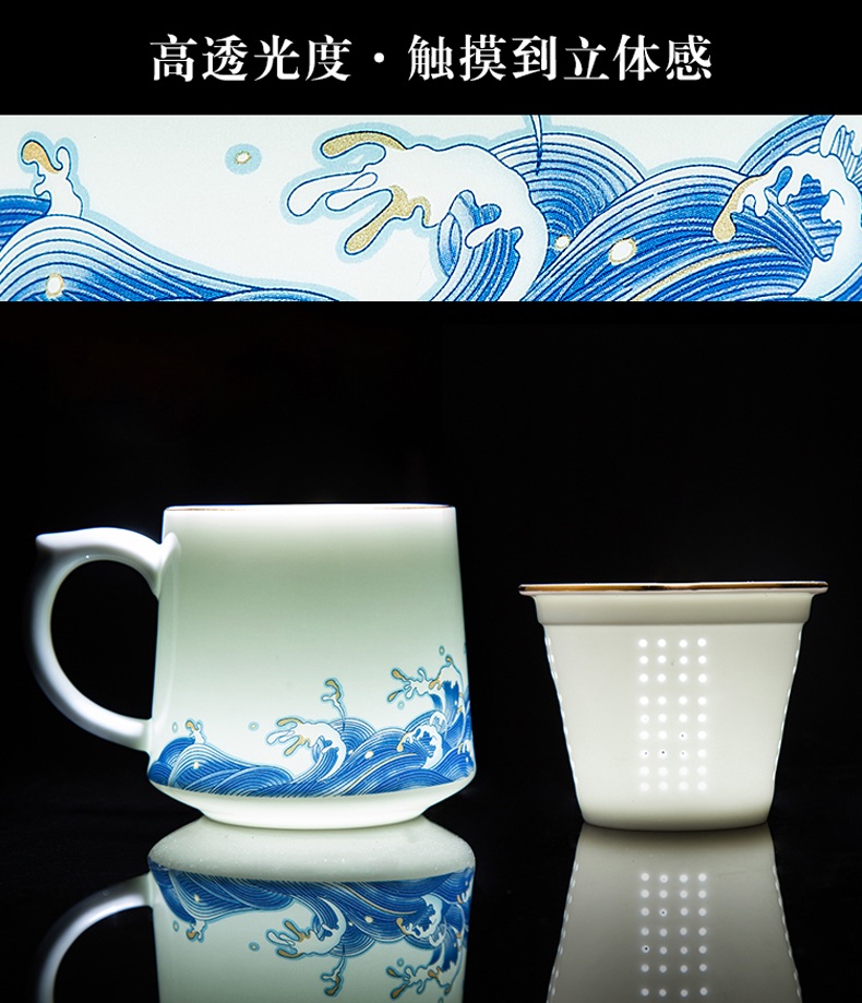 景德镇陶瓷高级泡茶杯办公杯（海浪珐琅彩）