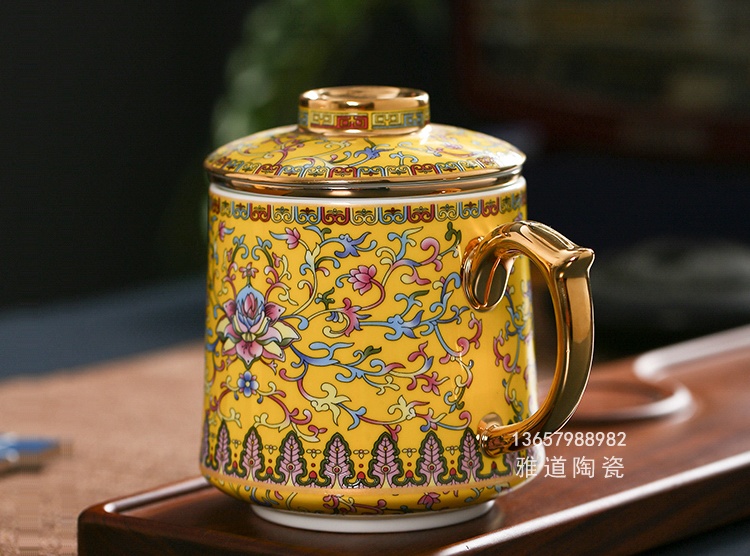 带盖过滤精品珐琅彩陶瓷茶杯茶具