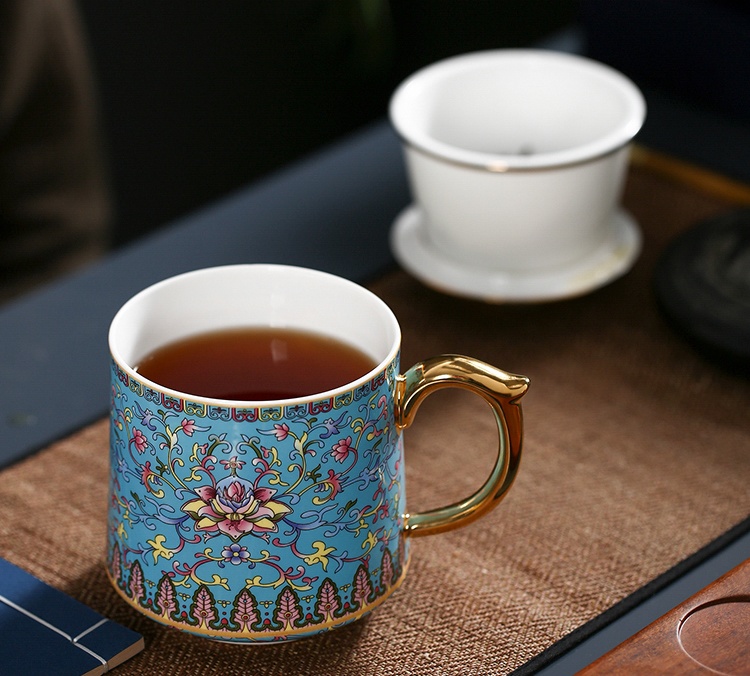 带盖过滤精品珐琅彩陶瓷茶杯茶具