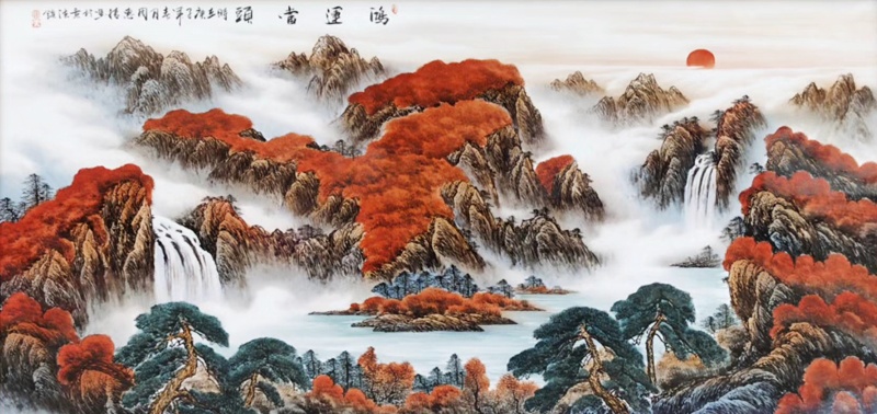 景德镇名家手绘大厅瓷板画（鸿运当头）