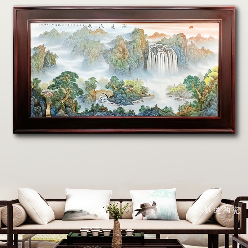 刘统富手绘山水源远流长瓷板画(图1)