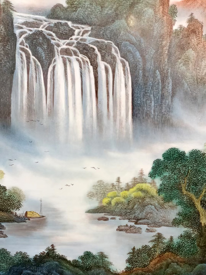刘统富手绘山水源远流长瓷板画(图7)