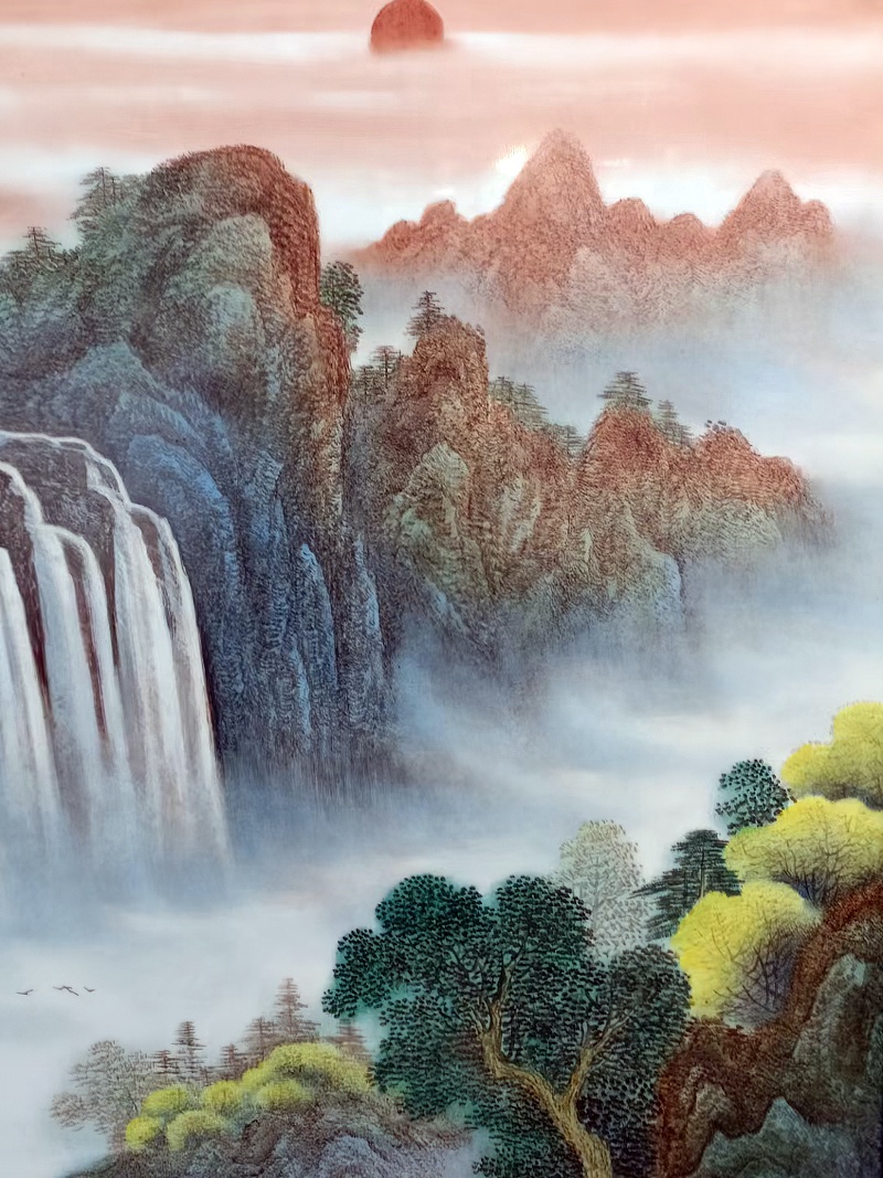刘统富手绘山水源远流长瓷板画(图8)