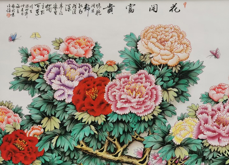 景德镇名家手绘牡丹花开富贵瓷板画(图3)
