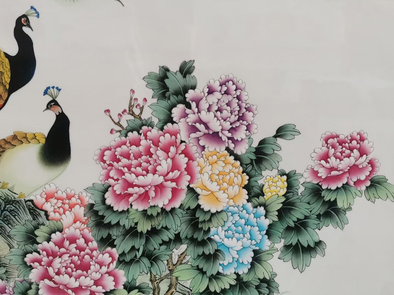 占年福手绘孔雀牡丹客厅瓷板画(图4)