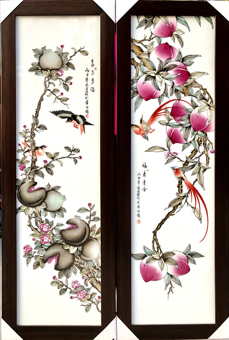 景德镇陶瓷手绘家居中堂瓷板画福寿双全细节图