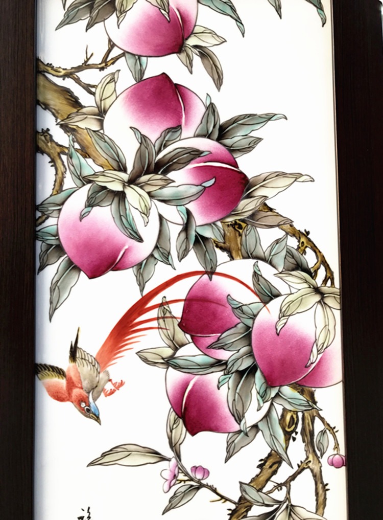 景德镇陶瓷手绘家居中堂瓷板画福寿双全细节图