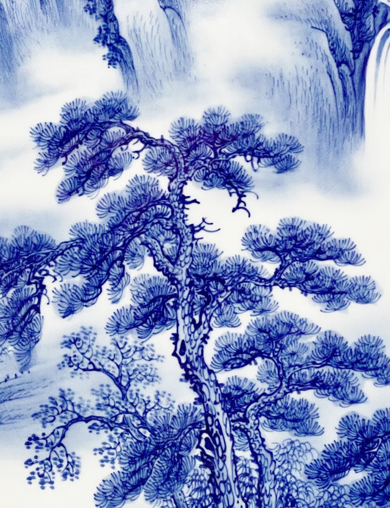 瓷板画手绘青花山水瓷板画（松泉图）