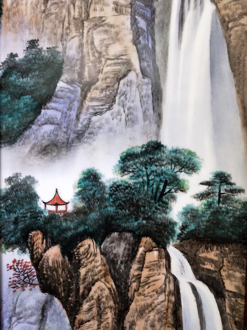 景德镇刘统富手绘山水四条屏瓷板画