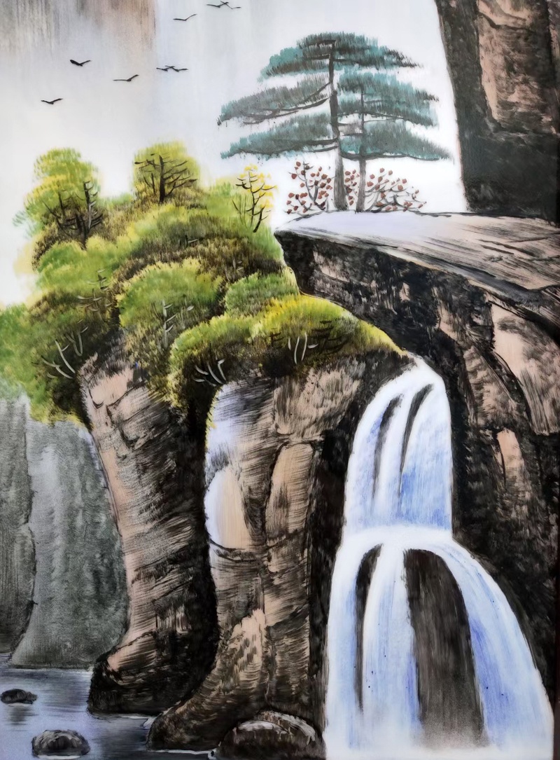 景德镇刘统富手绘山水四条屏瓷板画