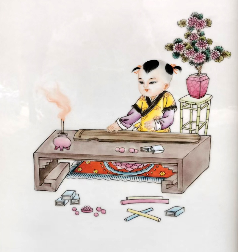 手绘室内装饰条屏瓷板画（琴棋书画）