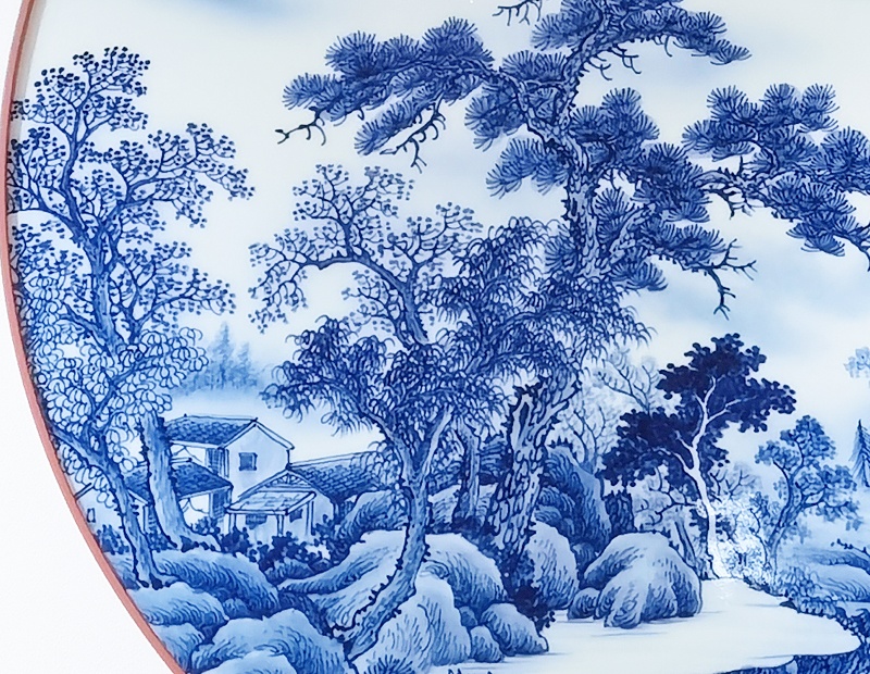 青花山水墙面装饰瓷板画（溪山访友）