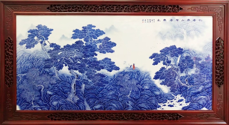 景德镇名家重工手绘山水青花瓷板画