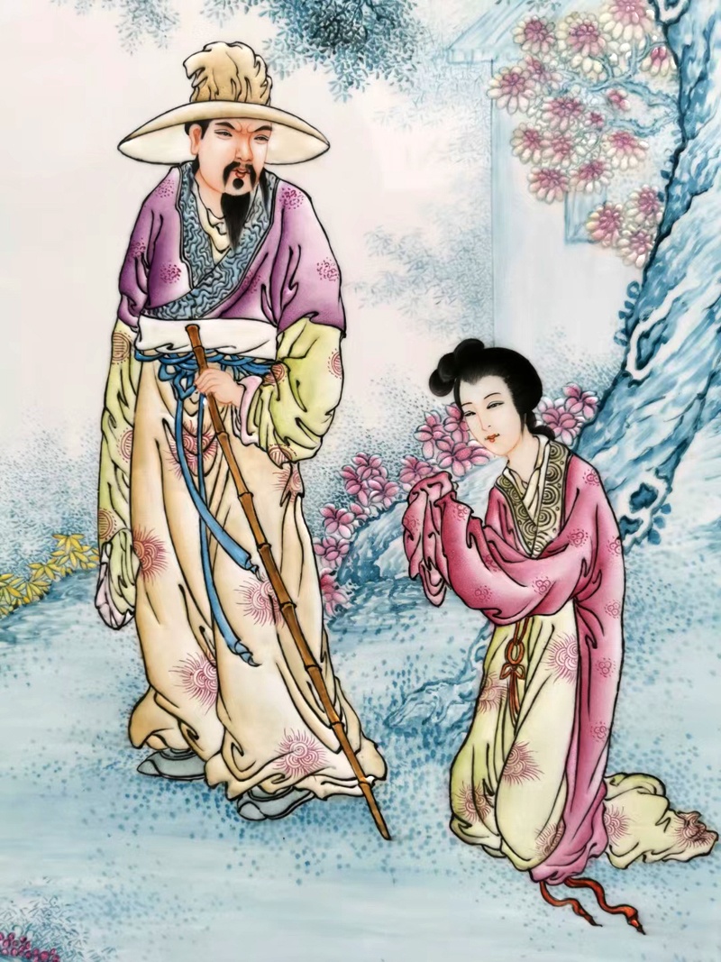 仿王琦粉彩人物瓷板画（祈福安康）