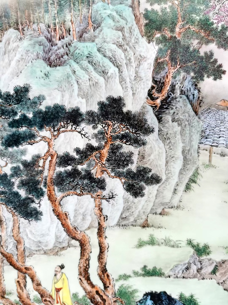 大师手绘书房茶室瓷板画挂画（松林揽胜）