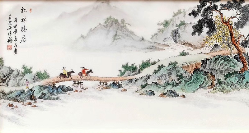 客厅沙发背景瓷器艺术挂画（松林隐居）