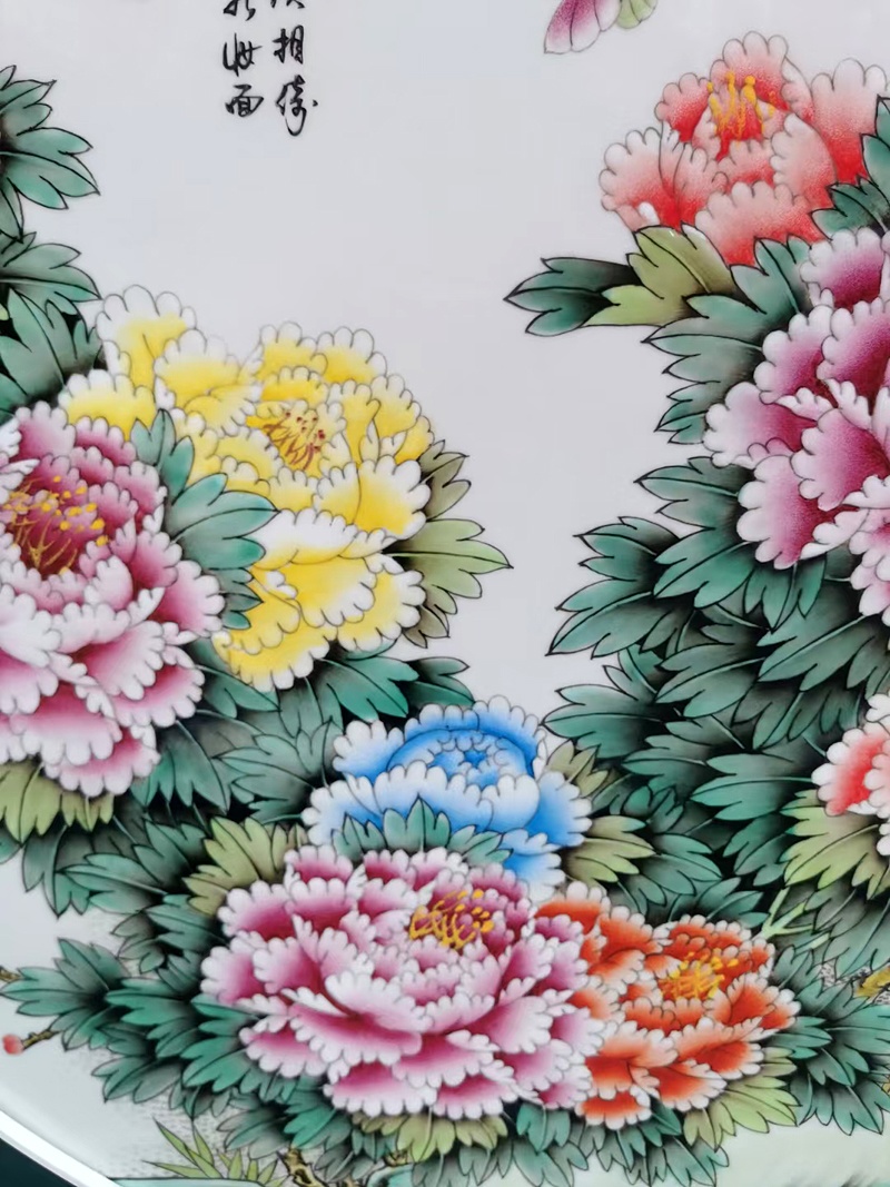 名家手绘粉彩牡丹瓷板画（花开富贵）