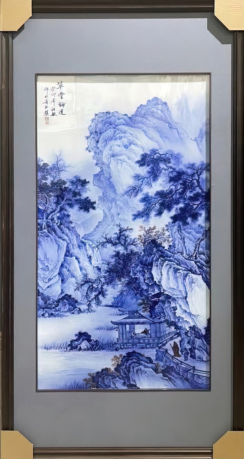 景德镇名家手绘青花山水瓷板画