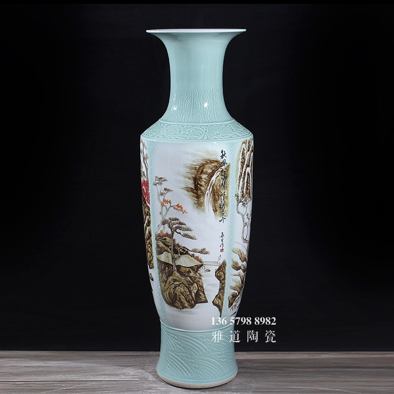 景德镇手绘四季景色落地客厅大花瓶