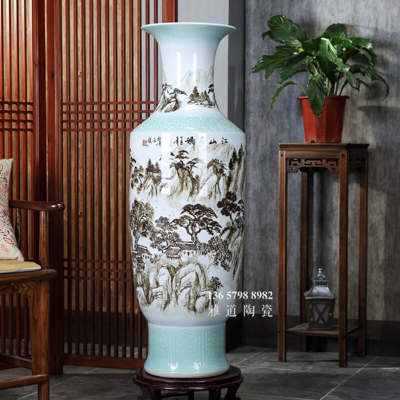 1米2大花瓶落地客厅手绘江山多娇