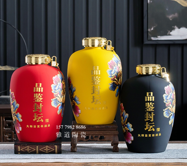 5斤10斤装亚光牡丹精美陶瓷酒坛