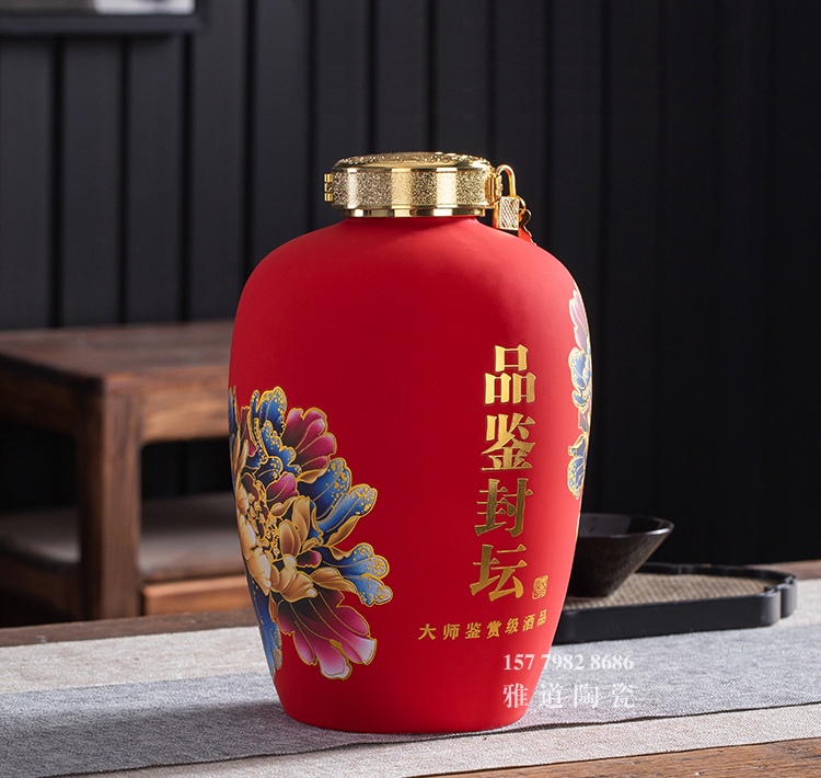 5斤10斤装亚光牡丹精美陶瓷酒坛