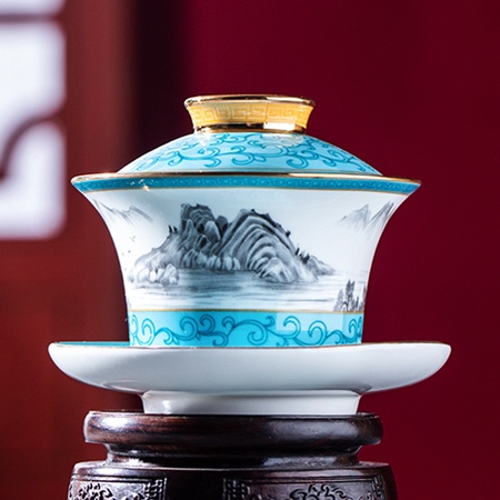 景德镇陶瓷山水盖碗茶杯泡茶碗