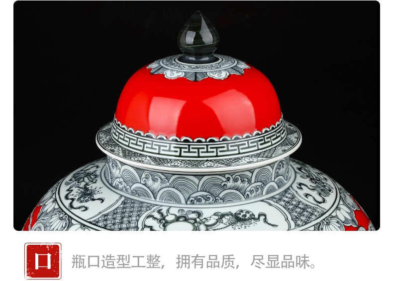景德镇瓷器雕刻龙纹将军罐摆件储物罐