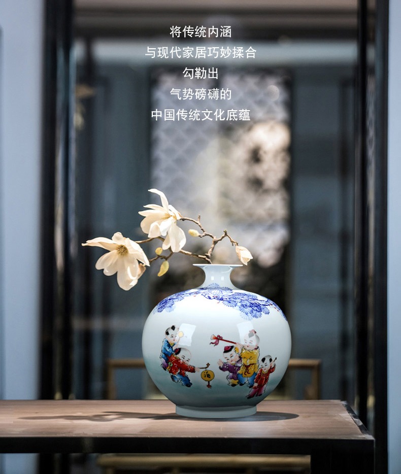 景德镇青花斗彩中式陶瓷花瓶家居摆件