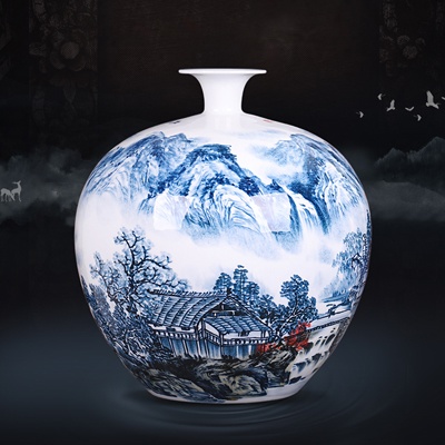 景德镇陶瓷大师手绘山水陶瓷花瓶家居摆设