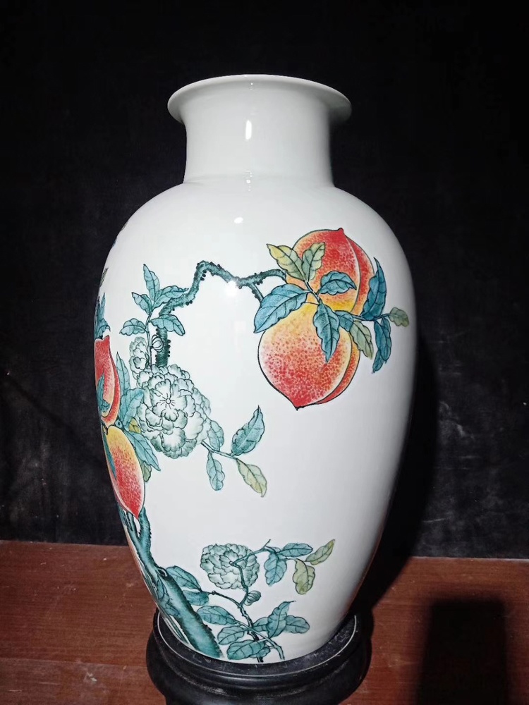 景德镇名家手绘装饰花瓶摆件（长寿图）