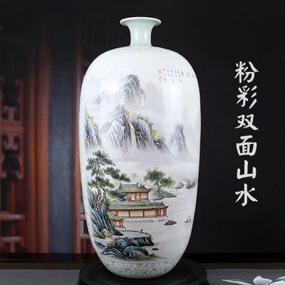 名家李炎华手绘粉彩陶瓷艺术花瓶