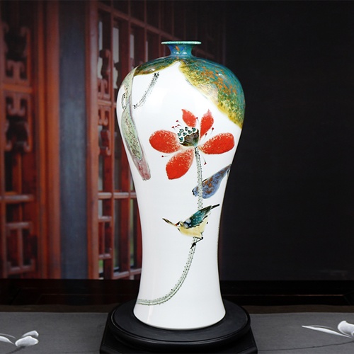 手绘窑变新中式花瓶摆件（荷趣）