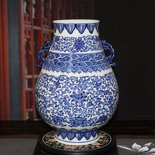 景德镇手绘青花中式仿古陶瓷花瓶